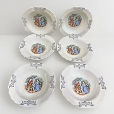 Courting Victorian Couple Berry Bowls 22k Gold 5 5/8” Lido Canarytone Set Of 6