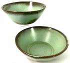 2 Frankoma Pottery Plainsman Green 5X Cereal Bowls 5 1/2" Bowl Prairie RARE