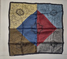 Vintage Multi-Color Men  s Handrolled Pocket Square 100 Silk Geometric Paisley