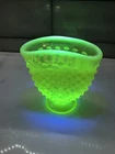 Vintage Fenton Vaseline Hobnail Fan Vase Opalescent - Uranium Glass