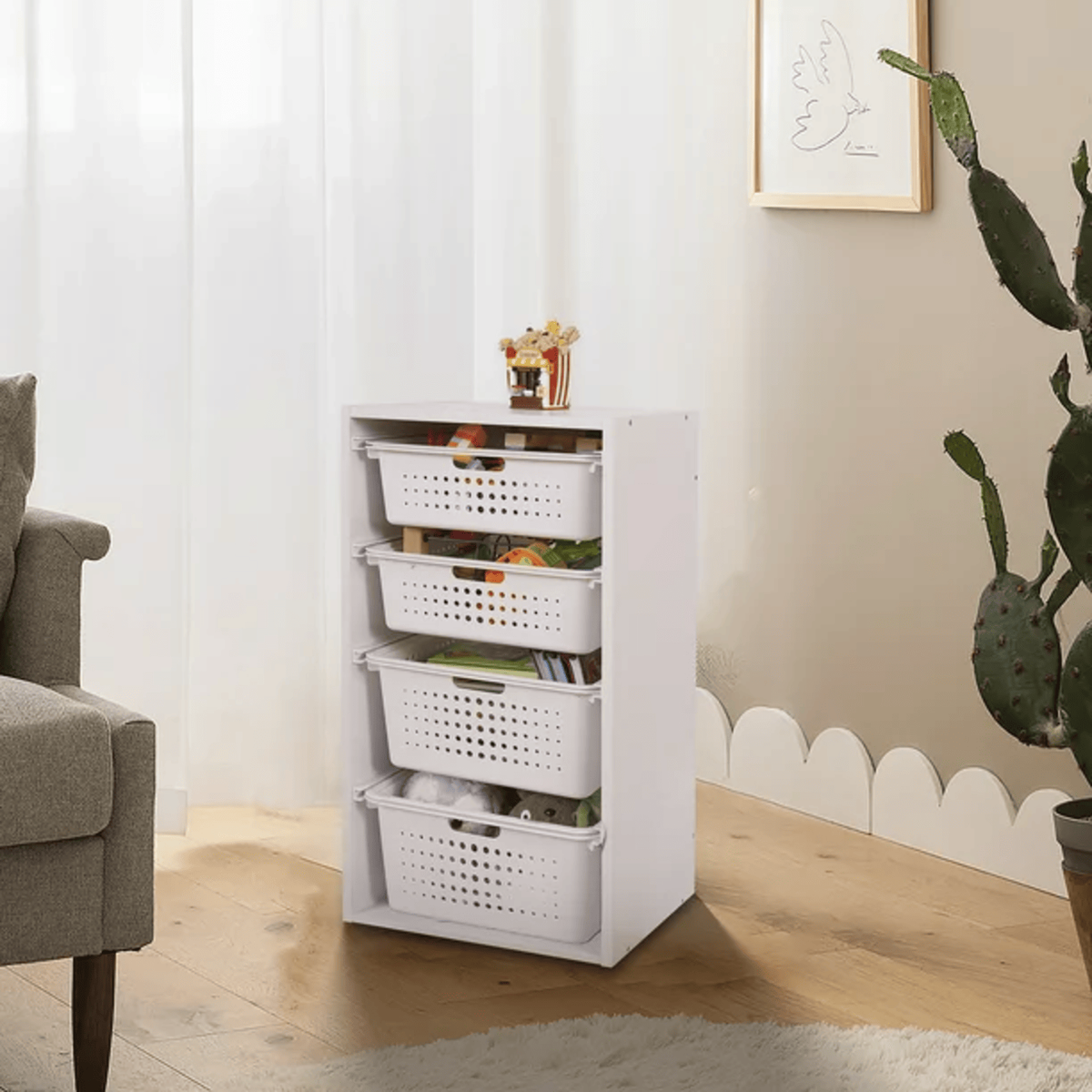 Your Zone YZ54100111691WT Kids Sliding Bin Organizer with 4