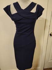 Lulus Womens Dress Size Small Navy Blue Off The Shoulder Bodycon Cityscape