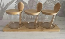 Image of spice jars with bamboo lids And Spoons. 300ml, 3pcs Set, Gifts, Storage
