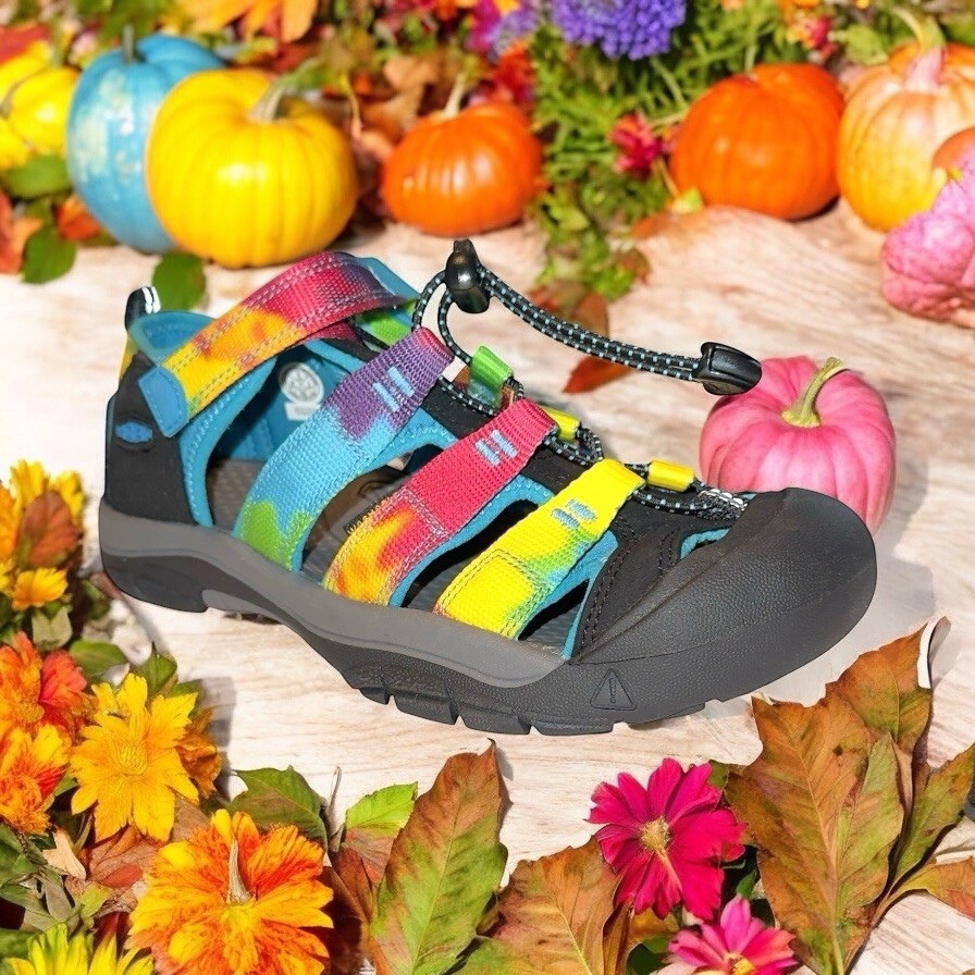 Scarpe sandali acqua KEEN Newport H2 giovani taglia 4 arcobaleno tie dye escursionismo indossate una volta