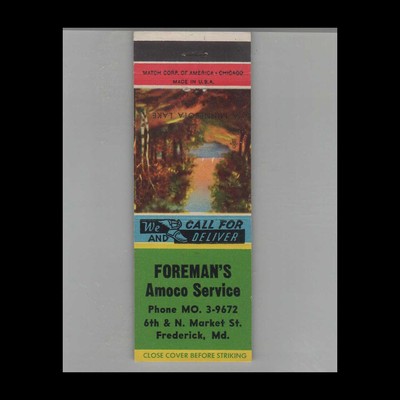 Matchbook Cover Amoco Gas Station Foreman's Amoco Service Frederick, MD