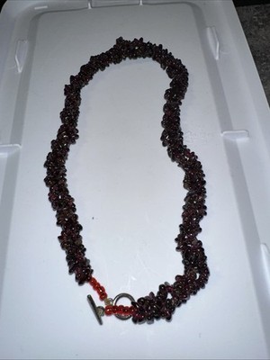 Three Strand Twist Purple Garnet Beaded Necklace ~ 18 