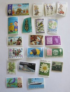 Caribbean 20 used postage stamps, Dominica, Grenada, Trinidad & Tobago, etc.