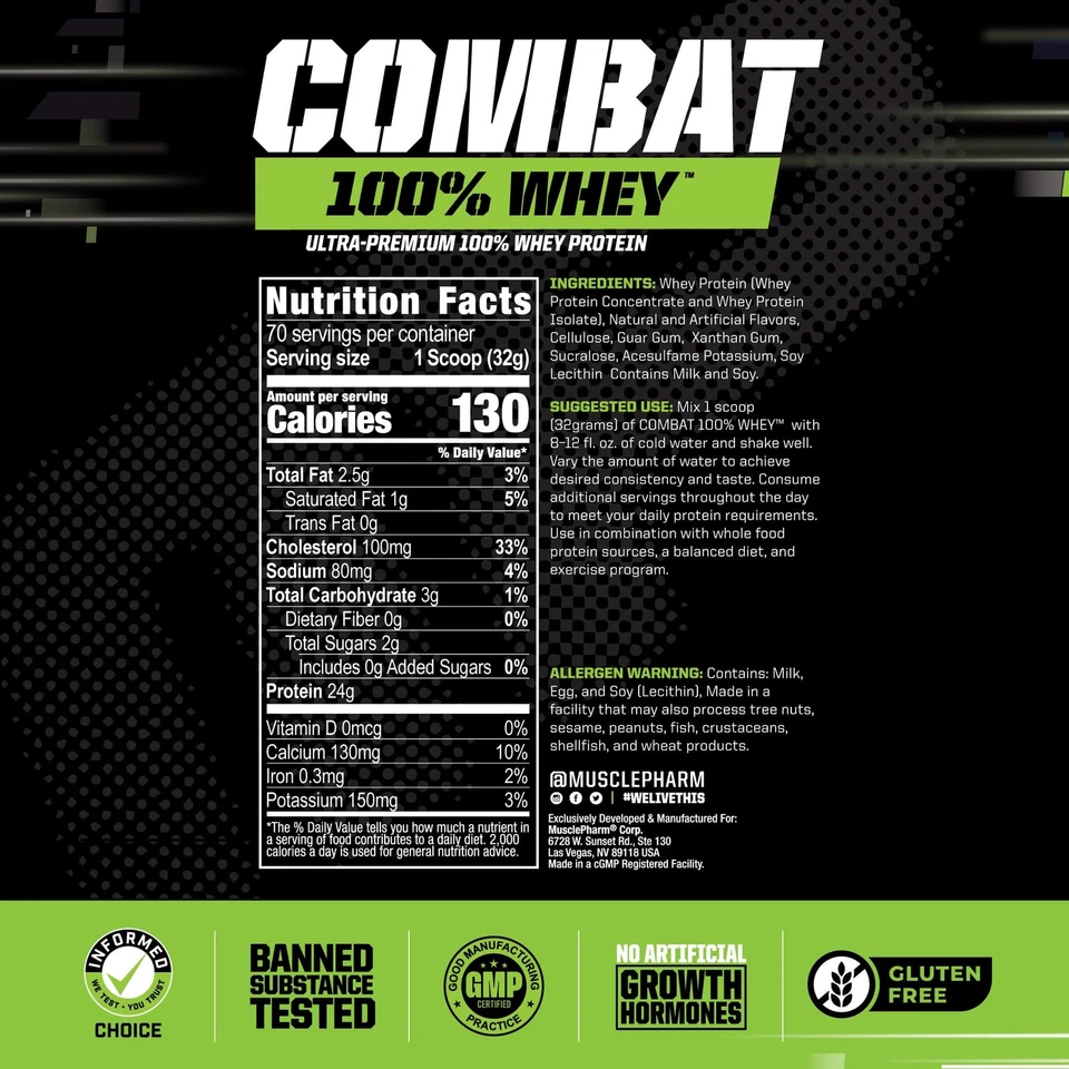 MusclePharm Combat 100 Proteína de Suero en Polvo, Sabor Leche de Plátano, Recuperación Rápida... Foto 2 de 4