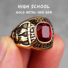Stainless Steel Men's Eagle Ring Red Rhinestone Biker Punk Hip Hop Gift