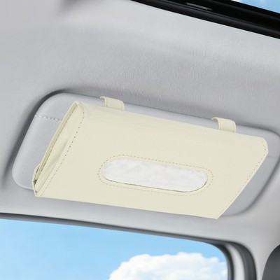 2pcs 5'' Car Tissue Holder with Clips PU Leather Sun Visor Napkin Holder Beige