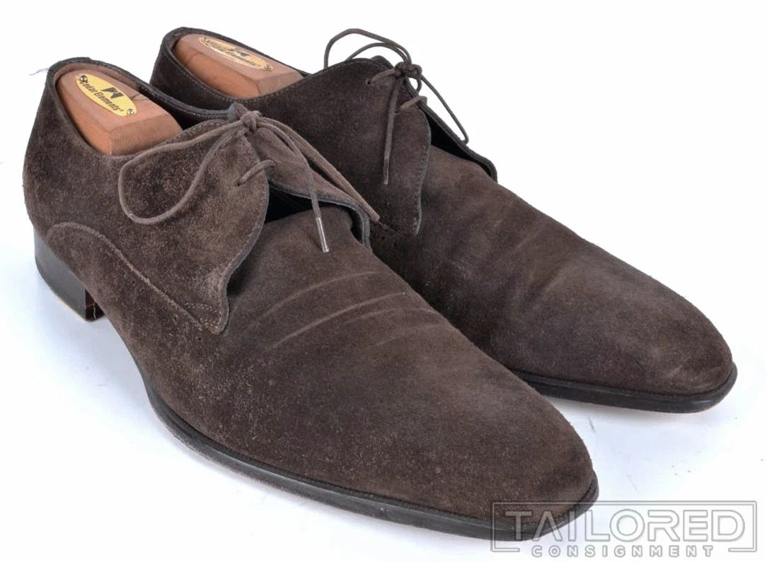 A. Testoni Mens Dark Brown Suede Wingtip Oxford Shoes Made in Italy Rubber Sole A. Testoni Brown Suede Brogue Leather Derby Shoes Rubber  main image 4