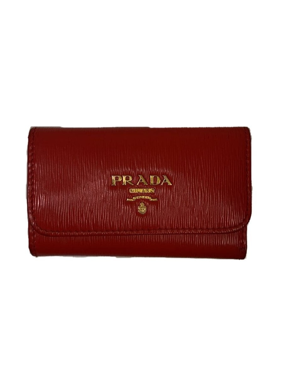Prada Red Plain Leather Key Case for Women