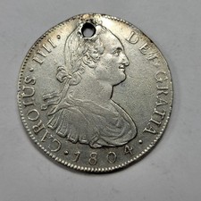 1804 NG Guatemala Silver 8 Reales Nice AU Details Holed Carolus IV *T724