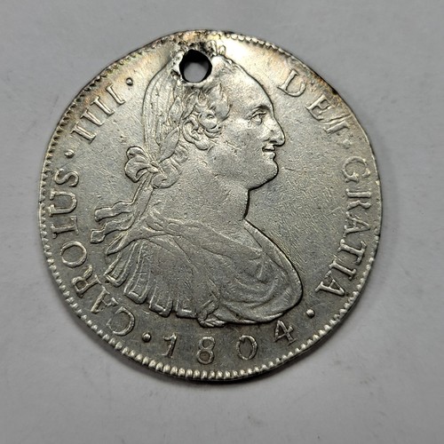 1804 NG Guatemala Silver 8 Reales Nice AU Details Holed Carolus IV *T724