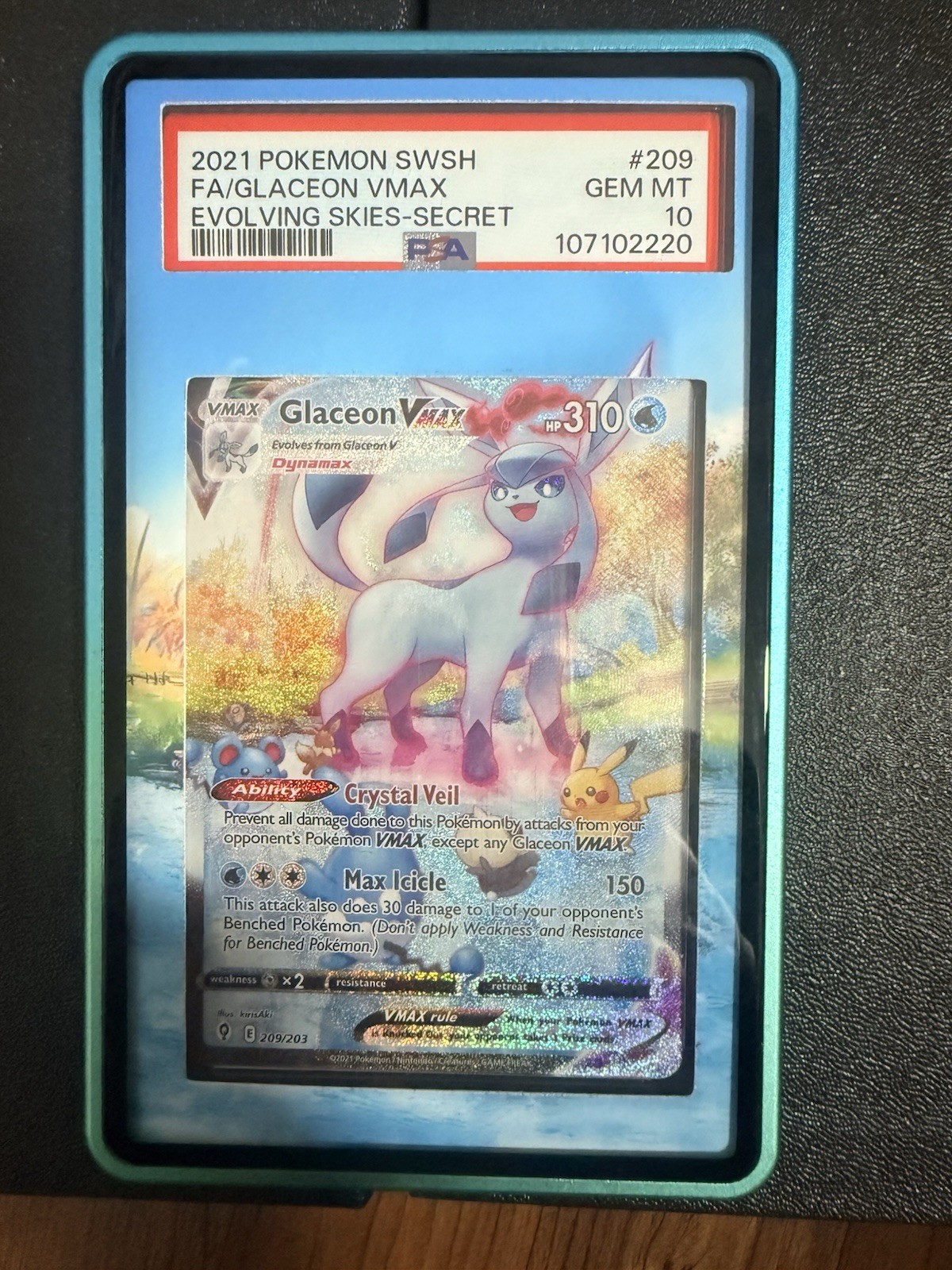 Pokemon 2021 Glaceon VMAX 209 Full Art SR Evolving Skies GEM MINT PSA 10