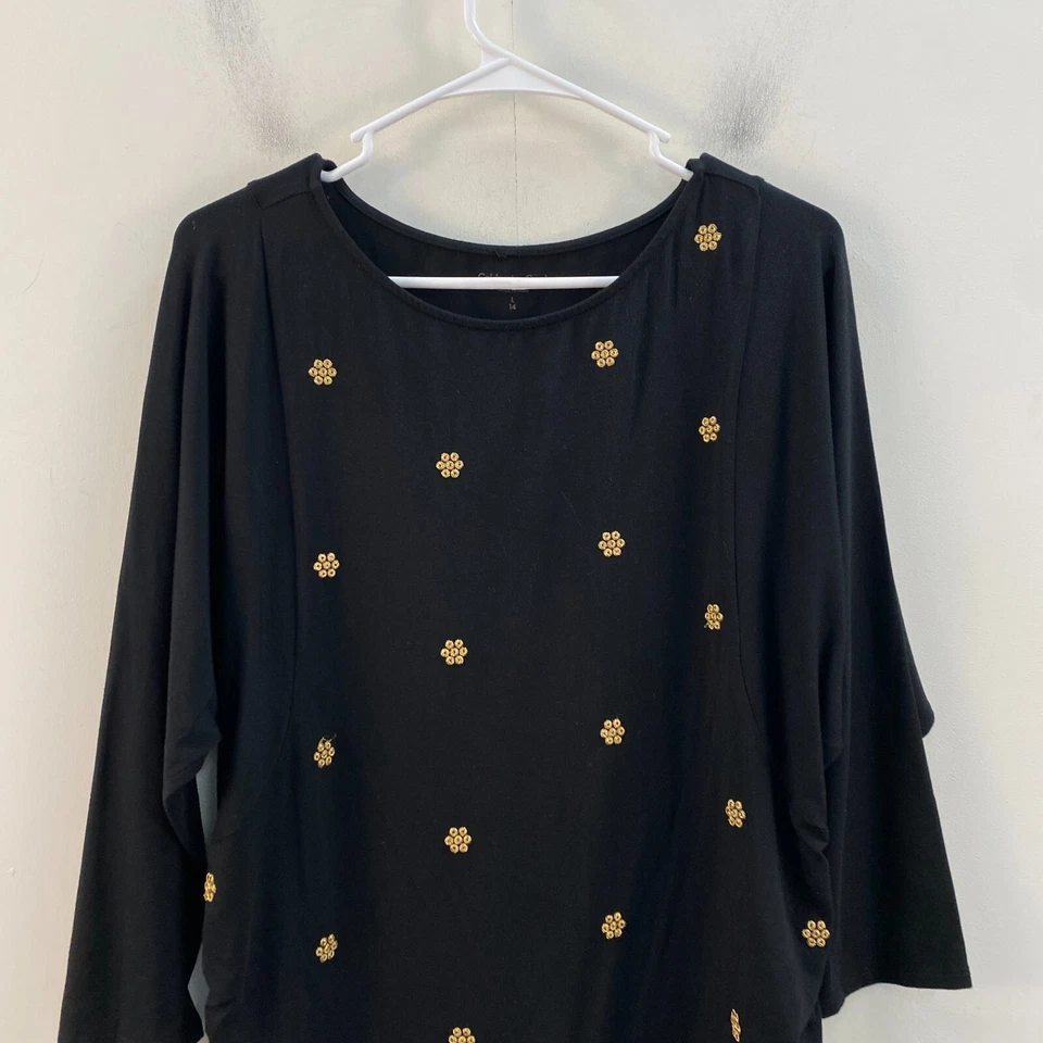 Camiseta grande de algodón negra de manga larga para mujer Coldwater Creek 23746 Foto 2 de 4