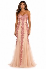 JOVANI Pink Gold Strapless Beaded Sequin Rhinestone Tulle Mermaid Gown Dress 4