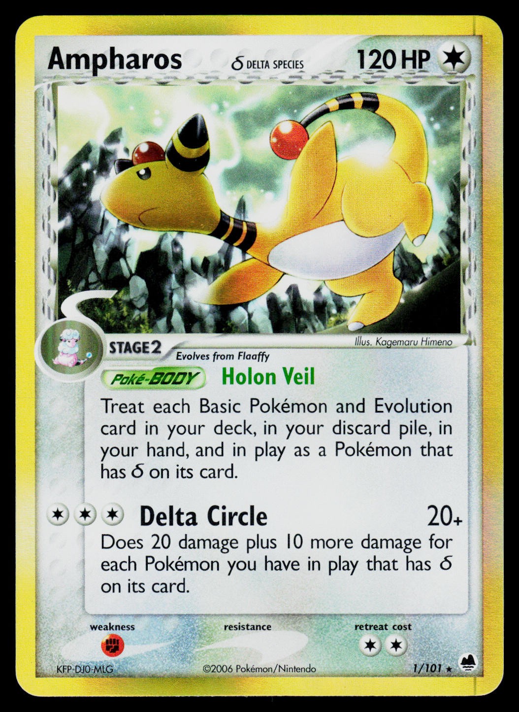 Ampharos Dragon Frontiers 1/101 Delta Species Holo Rare Pokemon Card