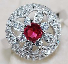 1CT Treated Ruby  White Topaz 925 Sterling Silver Ring Jewelry Sz 6 LB1-1
