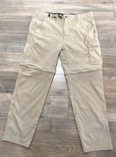 Prana Zion Mens 36X30 Belted Tan Convertible Cargo Trail Hiking Stretch Pants