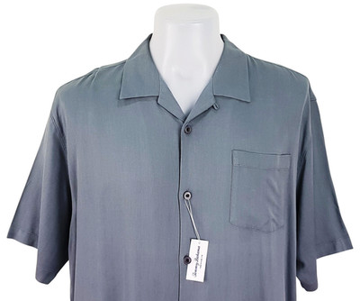 Tommy Bahama Herren Seide/Rayon Grau S/S LUXUS ABENDHEMD - XL - 52'' - UVP 95£