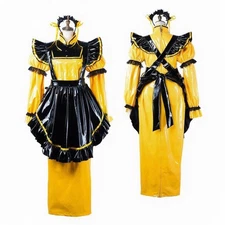 Gothic Lolita Girl Maid Lockable Yellow PVC Dress cosplay costumes Tailor-made