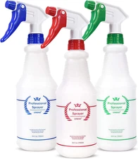Plastic Spray Bottle (3 Pack, 24 Oz, 3 Colors) Heavy Duty All-Purpose Empty Spra