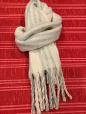 Aldo Soft Fluffy Blanket Scarf Wrap Cream White Gray Terrawen 75"X16" Warm Cozy