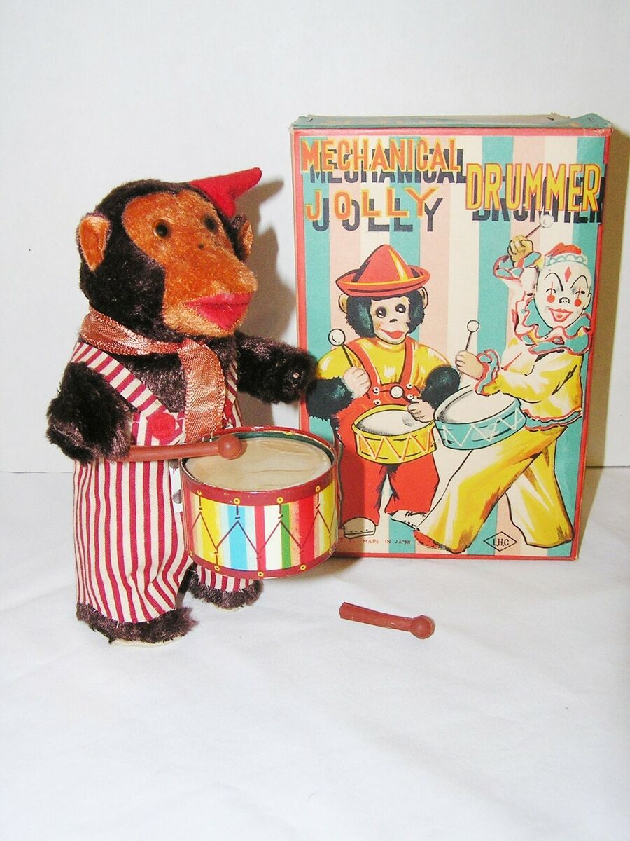 Vintage Mechanical Jolly Drummer Monkey Windup Toy TTT LHC Vintage Mechanical Jolly Drummer Monkey Windup Toy TTT LHC