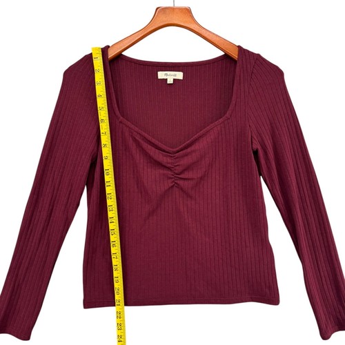 Madewell Ribbed Sweetheart Top Womens Cabernet Red Long Sleeve Pullover Sz M - Picture 7 of 8