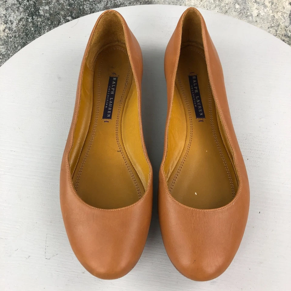 Ralph Lauren Colección Púrpura Etiqueta Talla 9.5B Cuero Marrón Ballet Pisos ESPAÑA Foto 3 de 4