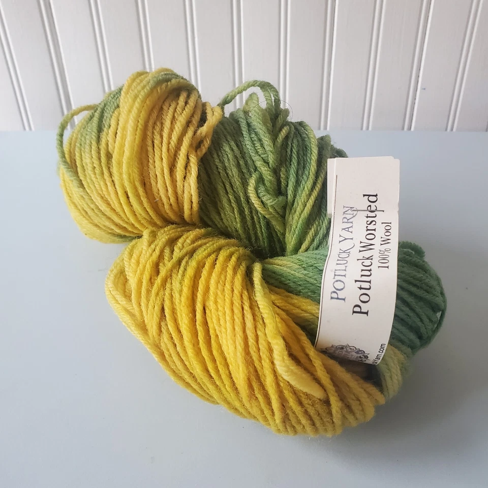 Potluck Hand Dyed Yarn 100% Wool Worsted Yellow Green NEW GRASS Cherry Tree Hill - Image 2 of 4