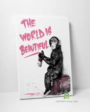 BEAUTIFUL WORLD Monkey Graffiti Canvas Art Banksy Wall Art Print Picture -D316