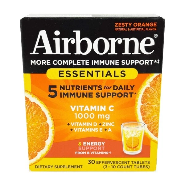 Airborne Zesty Orange Vitamina C Apoyo Inmunológico 30 Comprimidos Lote de 3 Foto 2 de 4