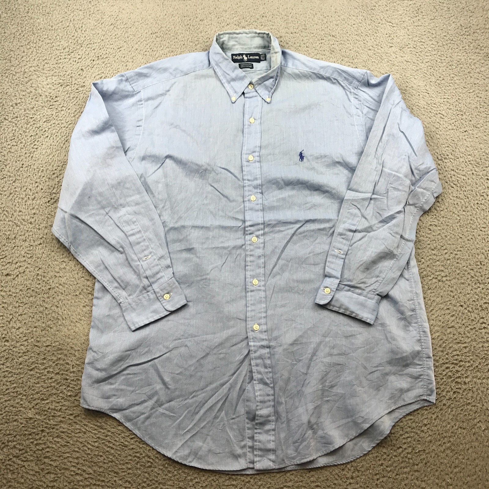 Ralph Lauren Shirt Adult 16.5 Blue YARMOUTH Pony Button Long Sleeve 54300