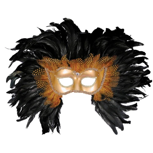 Mardi Gras Mask Gold Black Feathers Lion Masquerade Carnival Halloween Parade - Image 3 of 4
