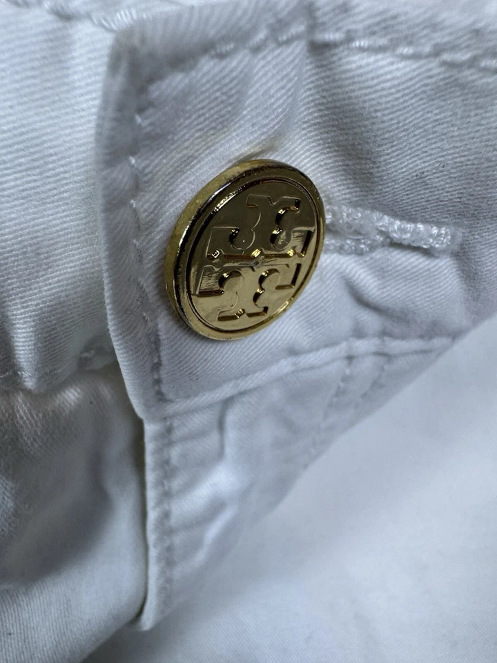 Pantalones Cortos Tory Burch Para Mujer 8 Botones Oro Blanco Bermudas Clásicos Preppy Foto 3 de 4