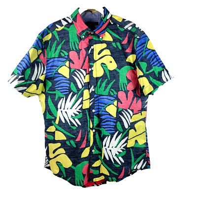 Tommy Hilfiger Custom Fit Colorful Mens Shirt Sz M Short Sleeve Button Down Cott