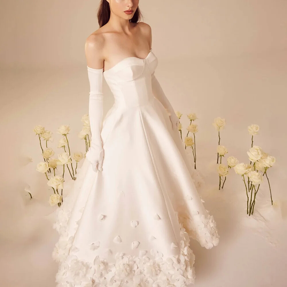 Elegant Strapless 3D Flowers Evening Dresses A-Line Gowns Gorgeous Prom Dresses
