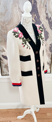 Gucci Appliqué Grosgrain Floral Embroidered Embellished Wool Coat