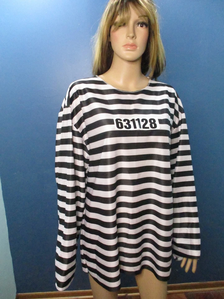 XL / XXL black white striped PRISON INMATE UNIFORM COSTUME - back tie unbranded - Image 2 of 4