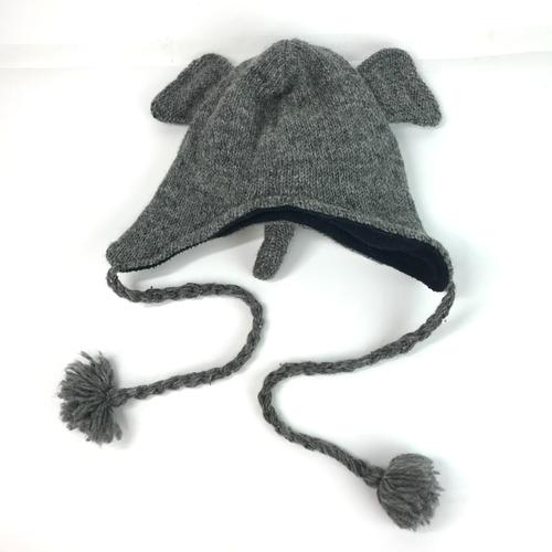 Kids Elephant Hat Knit Wool Fleece Lined Tassels 3D Size Large, Made in Nepal - Picture 9 of 14