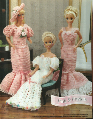 NEW PINK & PASTELS 3 DRESSES FASHION DOLL ANNIE'S CROCHET PATTERN INSTRUCTIONS