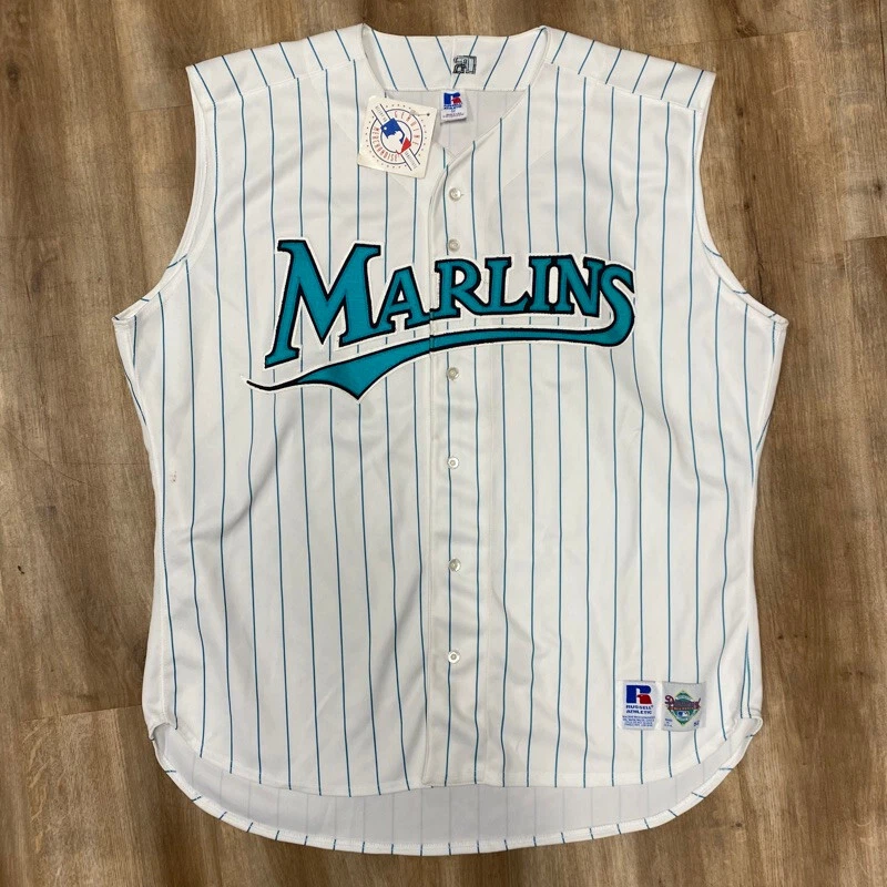 Vtg Russell Diamond MLB Florida Marlins Pinstripe Baseball Jersey White 44  USA