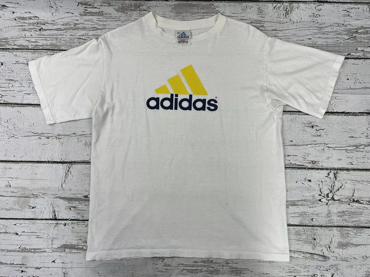 Vintage Adidas Men's White Yellow Black Short Sleeve T-Shirt ...
