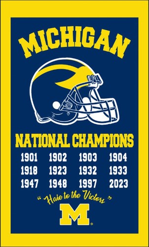 Michigan Wolverines Fútbol 3x5 pies 12 veces Campeón Nacional NCAA Bandera Vertical