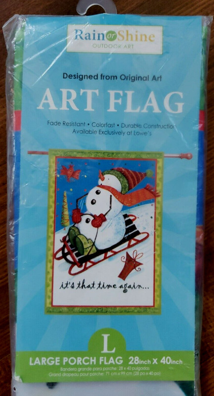 Snowman Sledding Christmas Winter Holiday Art Flag Large Porch Flag 28"x40" New