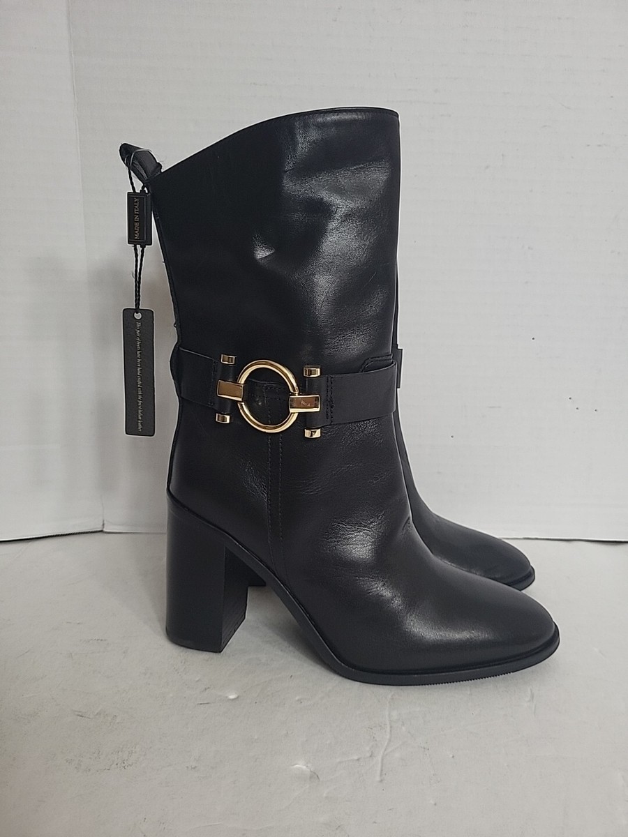 NAPOLEONI Italy Vitello Black Leather Mid Shaft Boots, 6.5 New