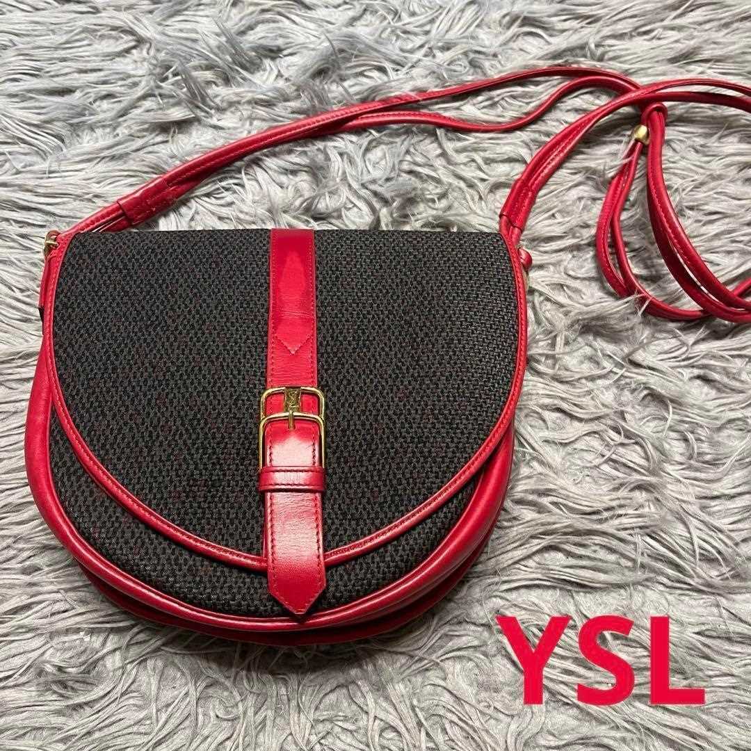 Borsa a tracolla YVES SAINT LAURENT pelle PVC grigio rosso donna USATA DAL GIAPPONE