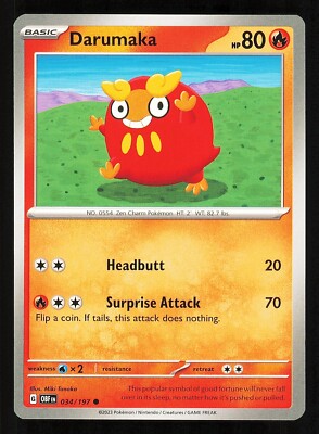 Darumaka 034/197 Regular Near Mint Pokemon TCG S&V Obsidian Flames OBF
